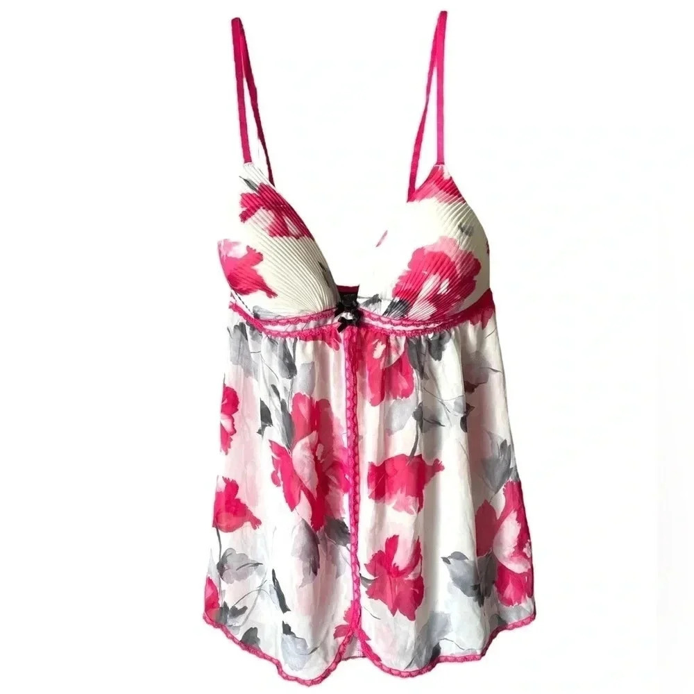 APT 9 | Women’s Chiffon Babydoll White and Pink Open Front Lingerie Top Size XL
